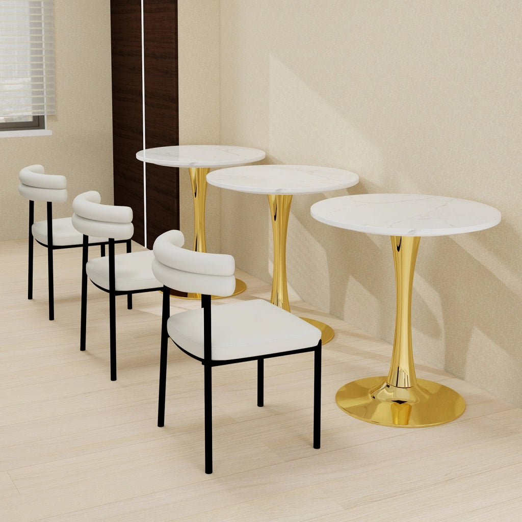 Tavolino da caffè rotondo per soggiorno in marmo artificiale oro bianco