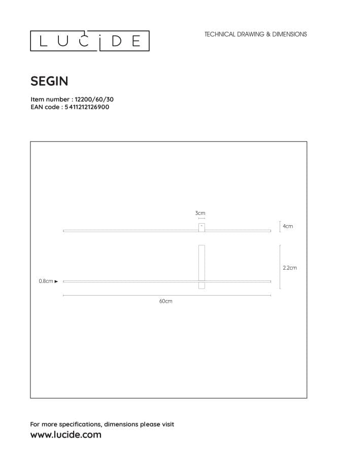 Applique Lucide Segin nera alluminio LED 6W 2700K IP20