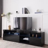 Mobile TV in stile moderno con pannello luminoso e illuminazione LED variabile, per soggiorno e sala da pranzo, Nero