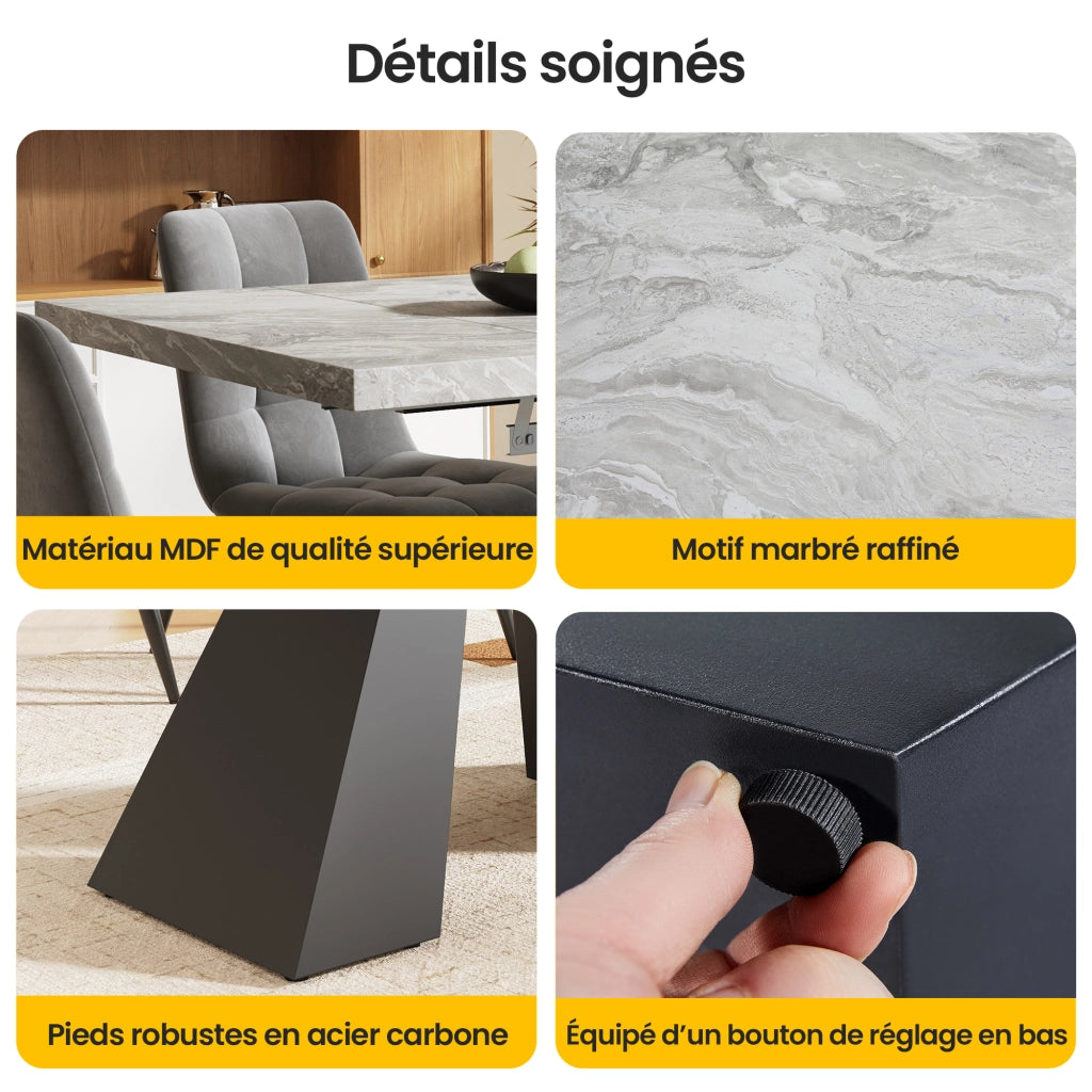 Tavolo da pranzo allungabile con piano in MDF e gambe in metallo, per cucina e soggiorno, nero grigio, 99 × 74 × 77 cm