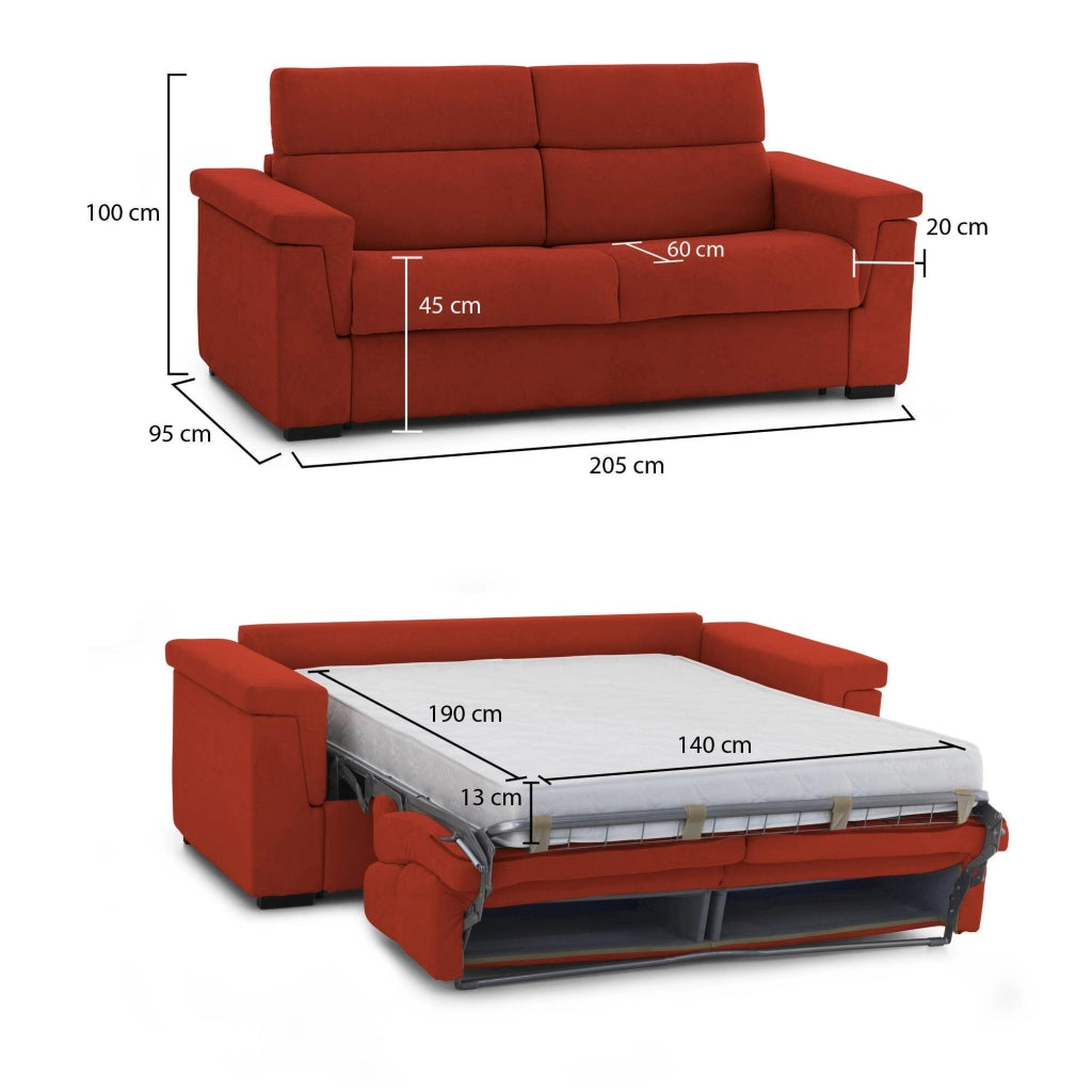 Biscossi, Divano Letto 2 Posti Sfoderabile Made in Italy, 205x95 cm Arancione