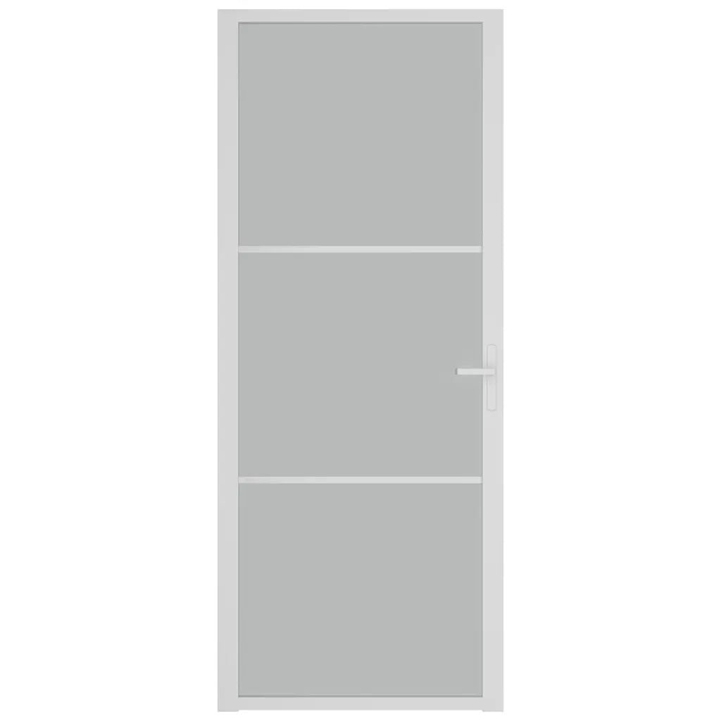 Porta Interna 83x201,5 cm Bianco Opaco Vetro e Alluminio