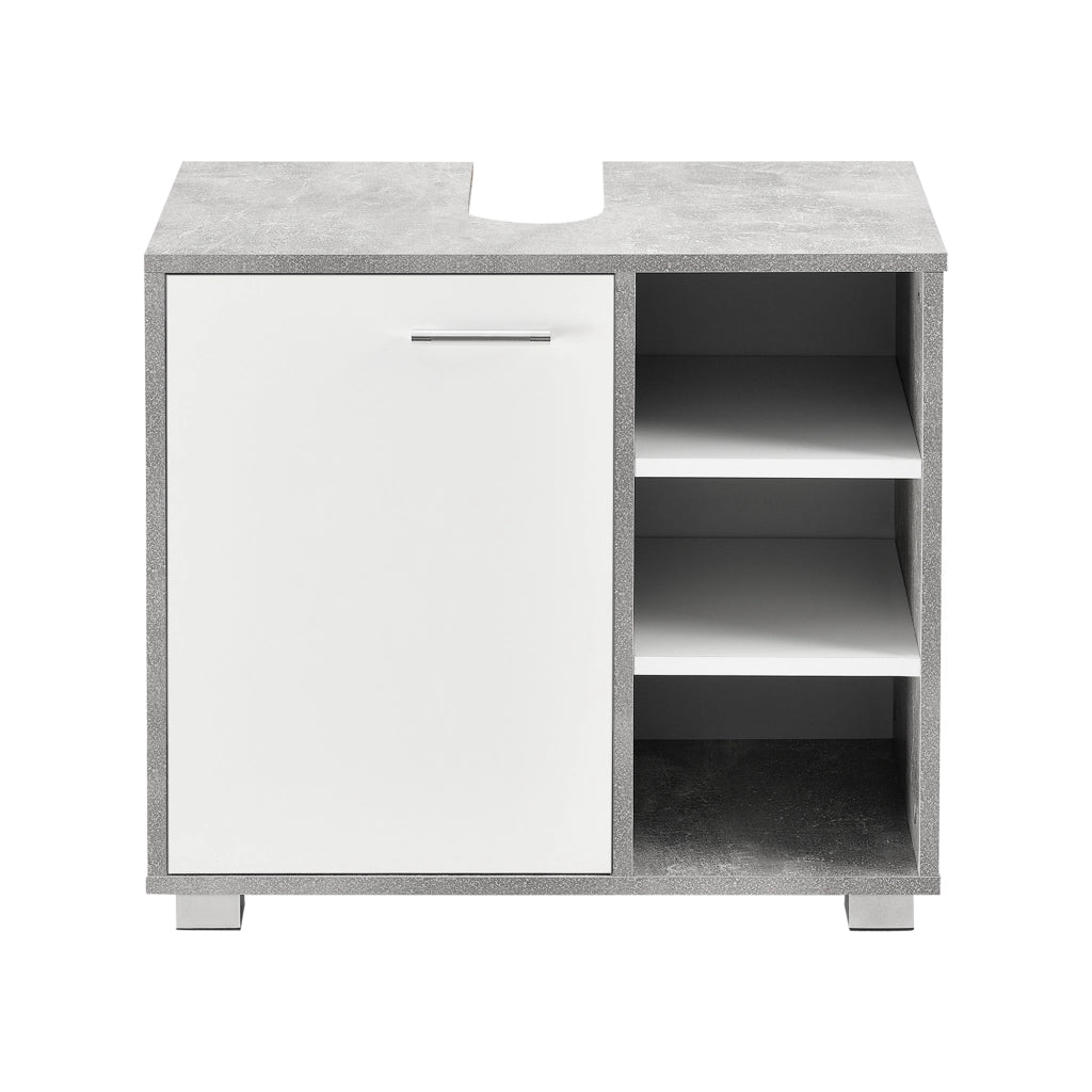 Mobile Sottolavabo Narvik con Anta e 3 Ripiani - Effetto Cemento/Bianco [en.casa]