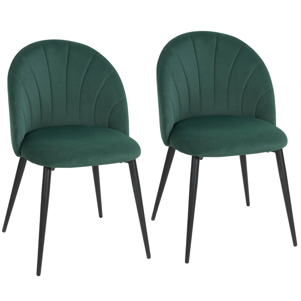 Set 2 Sedie da Pranzo 52x55x79 cm Imbottite con Schienale a Conchiglia in Velluto Verde Scuro