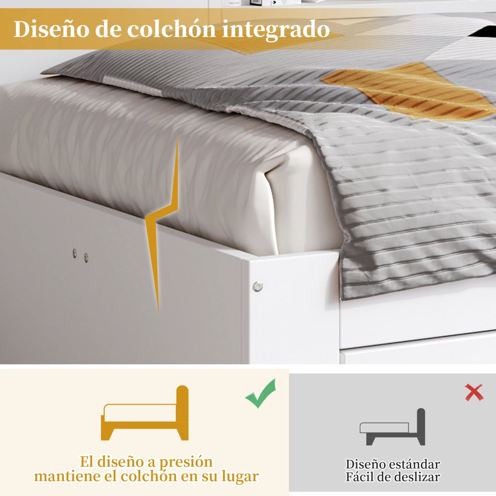 LETTO singolo multifunzionale 140x190 cm bianco in MDF con cassetti