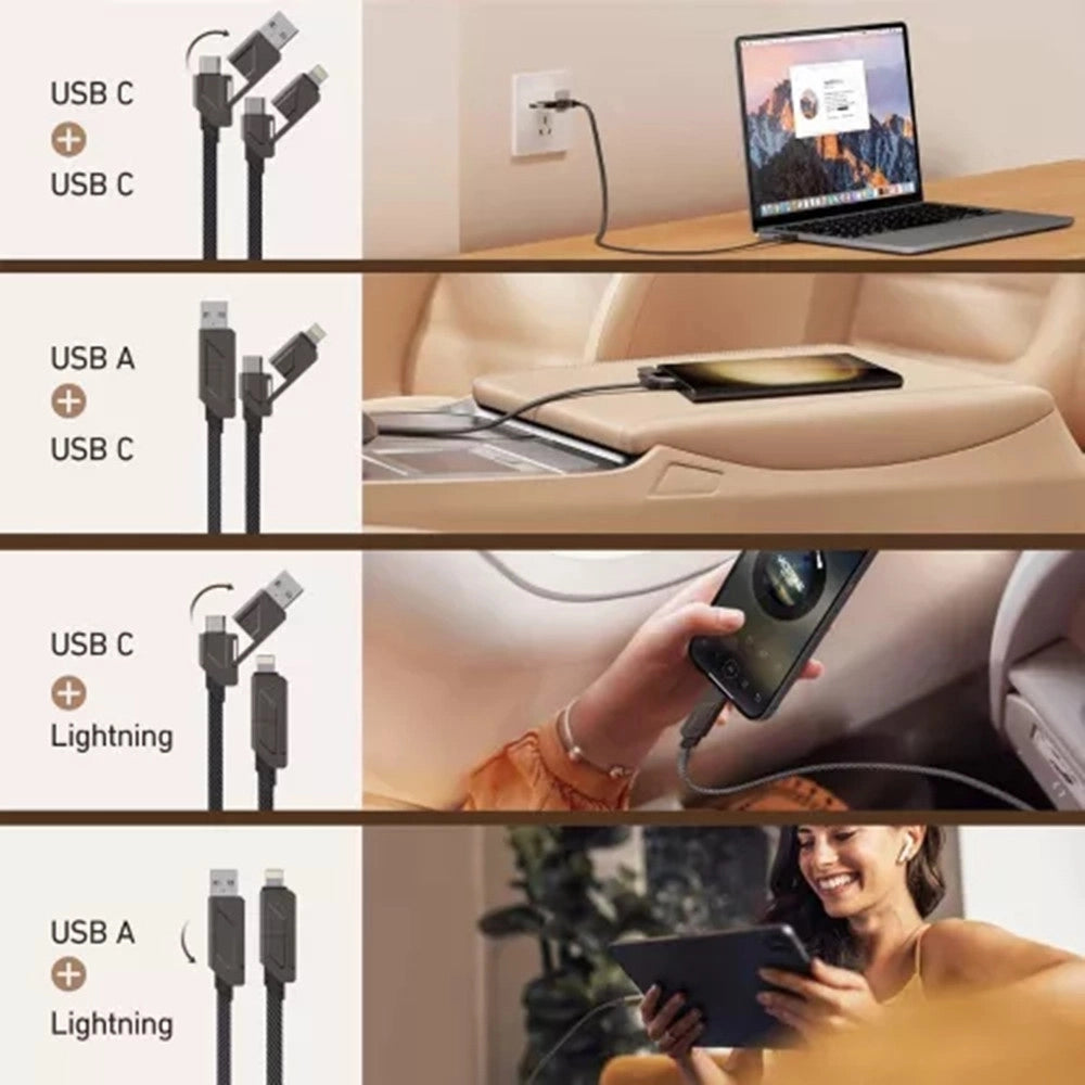 Trade Shop - Cavo Dati Ricarica Lightning Usb Type-c Q-sj886 4 In 1 60 W 100 Cm Multifunzione -