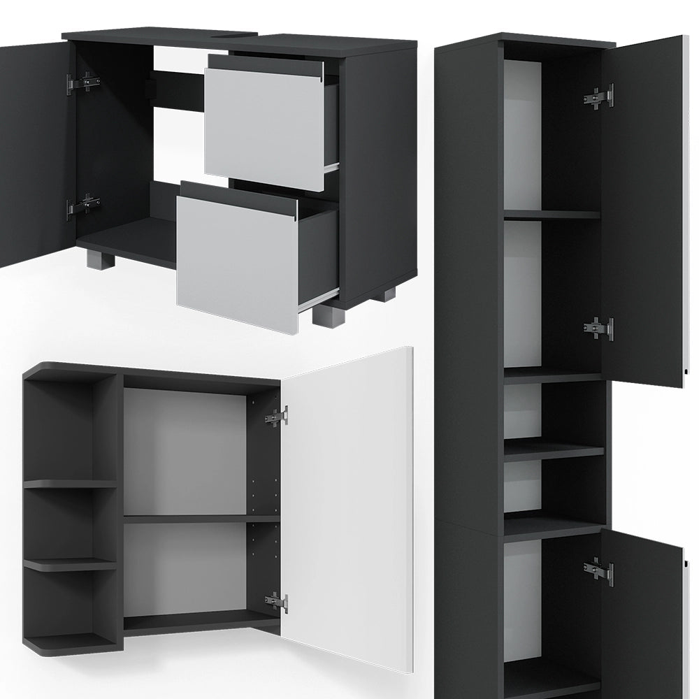Vicco Set mobili bagno Antracite 3 parti, con armadio alto