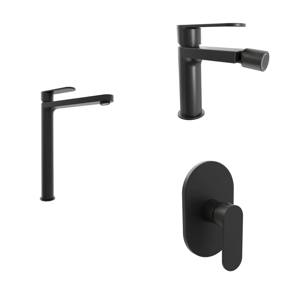 Set miscelatori lavabo alto bidet miscelatore doccia monocomando nero opaco | Margot