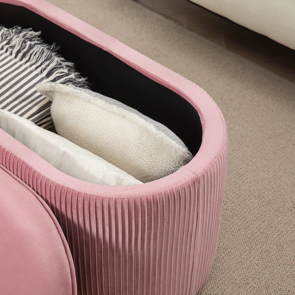Panca contenitore rosa in stile rétro con rivestimento effetto velluto, 81 x 40 x 41 cm