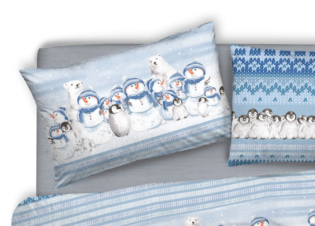 Copripiumino Sacco Piumone Pensieri Delicati Cotone Dis.Inverno Polare - Singolo - Blu