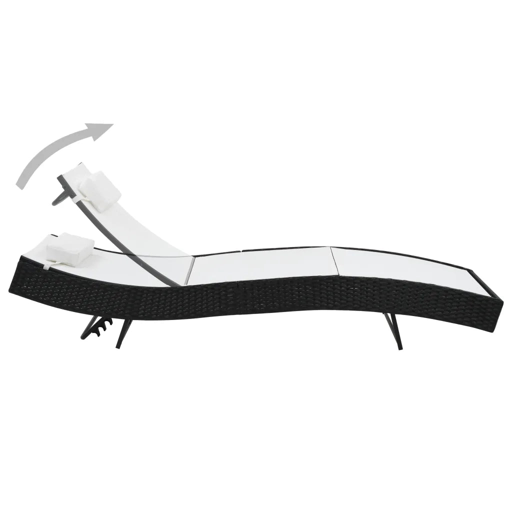 Lettini Prendisole 2 pz e Tavolo in Polyrattan e Textilene Nero 44894
