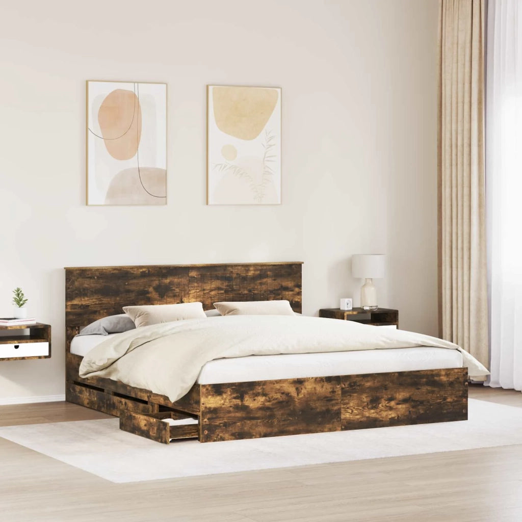 Struttura del letto con cassetto Rovere fumé 180 x 200 cm