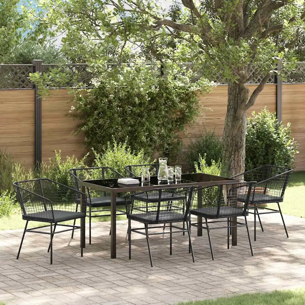 Set da Pranzo per Giardino 7 pz | Set Salotto da Giardino Nero polyrattan