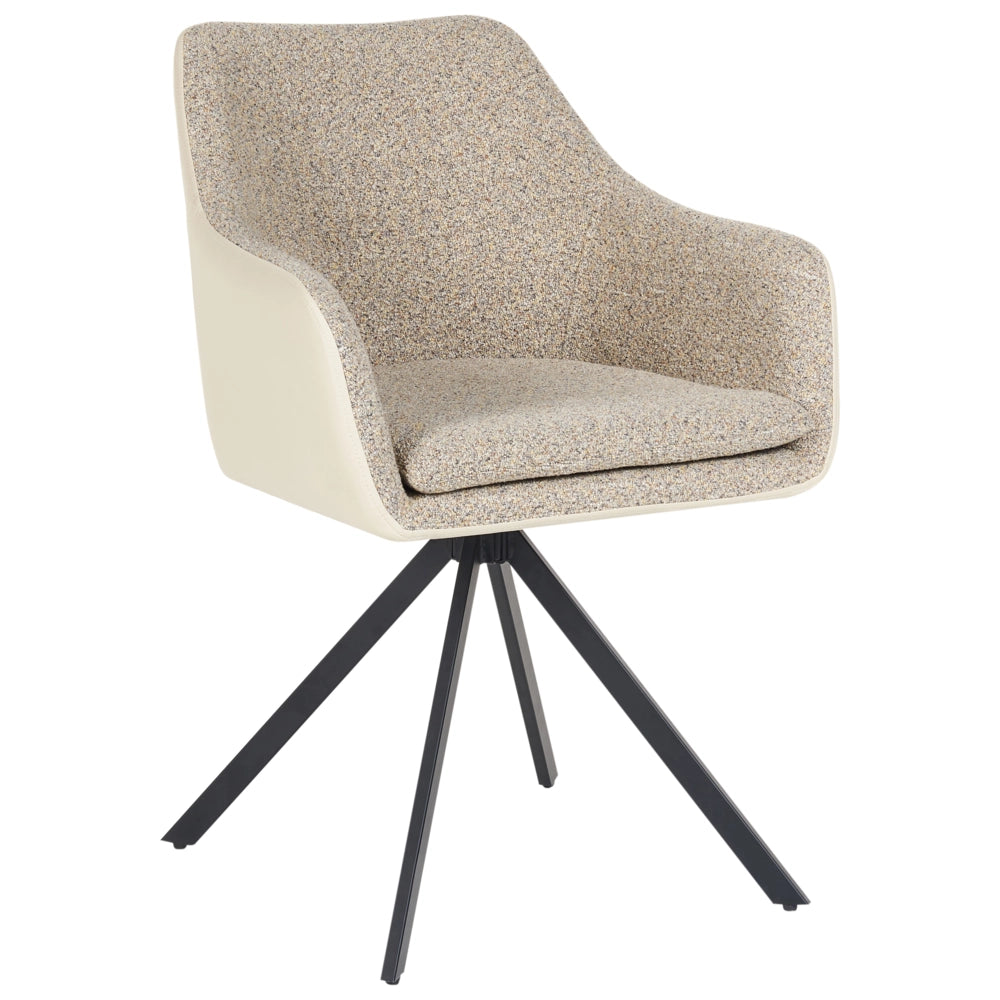 Set di 2 sedie in poliestere beige e finta pelle con gambe in metallo per la sala da pranzo