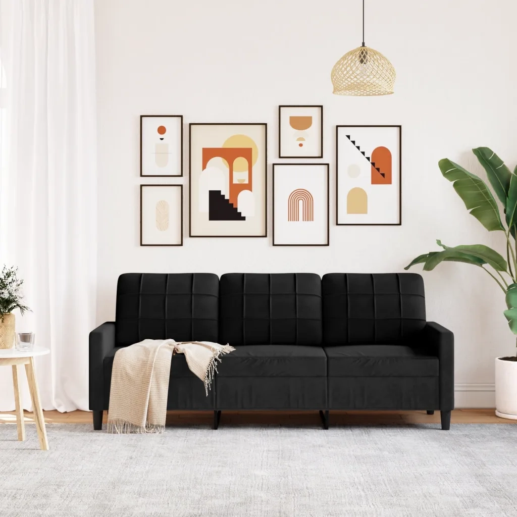 Divano a 3 Posti-Sofa 3 Posti Nero 180 cm in Velluto 669842