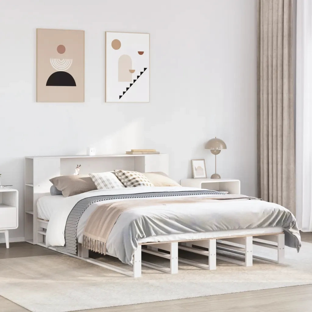 Letto Libreria senza Materasso Bianco 135x190 cm Legno Massello 3323894