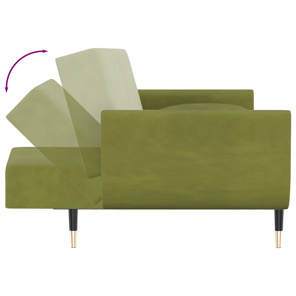 Divano Letto a 2 Posti con 2 Cuscini Verde Chiaro in Velluto 337585