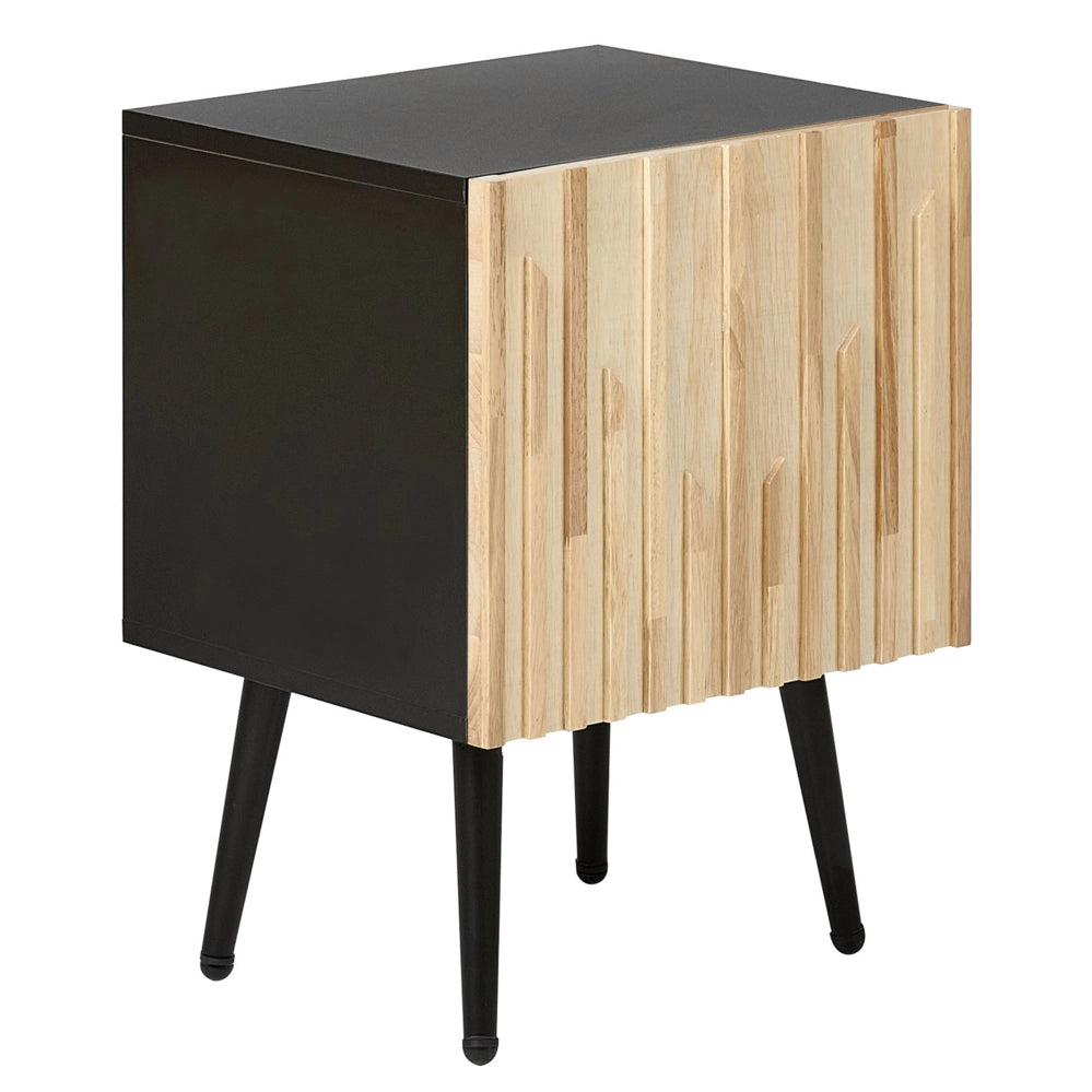 Comodino Telaio in MDF Anta in legno massiccio Porta in legno chiaro Contenitore in ferro Gambe moderne