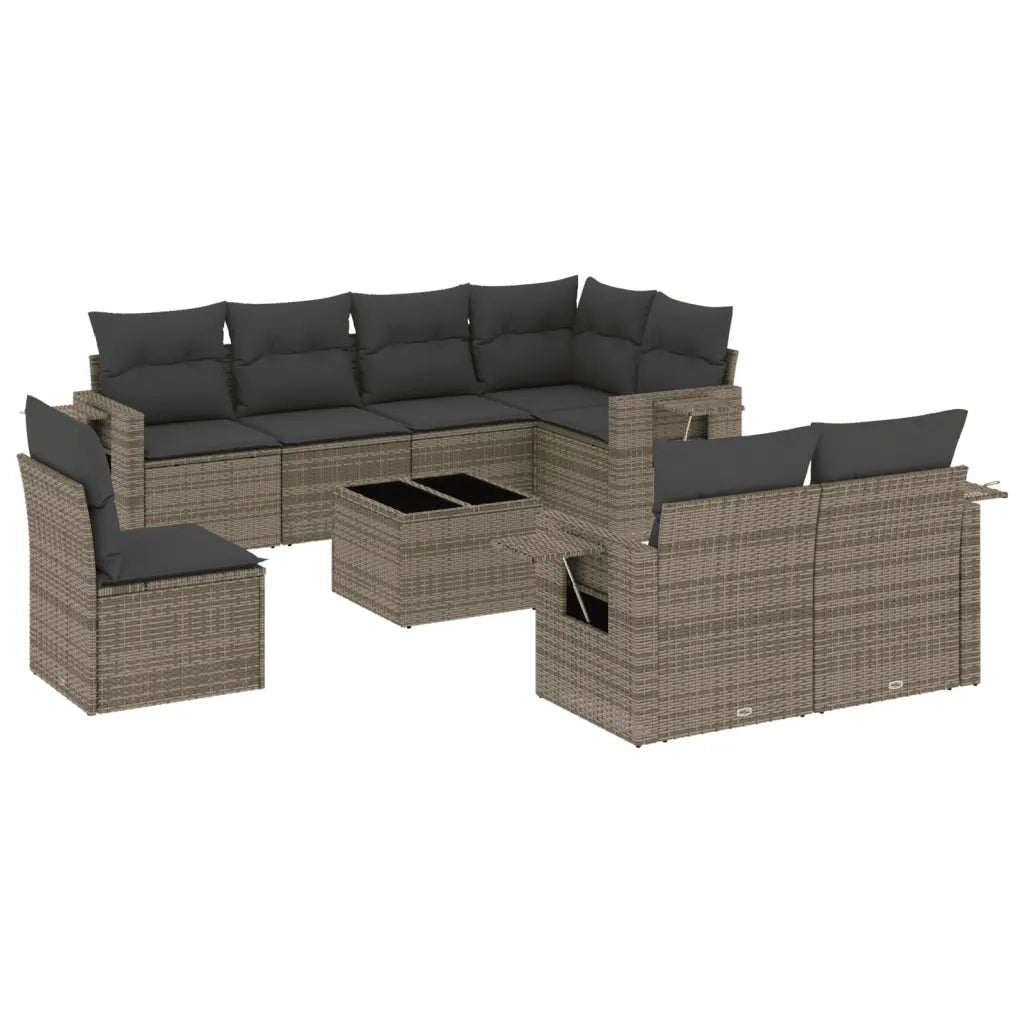 Set Divano da Giardino 9 pz con Cuscini Grigio in Polyrattan 3252787