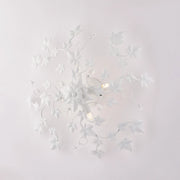 Plafoniera Shabby Edera 4 Luci Ferro Battuto Bianco Con Foglie E Cristalli