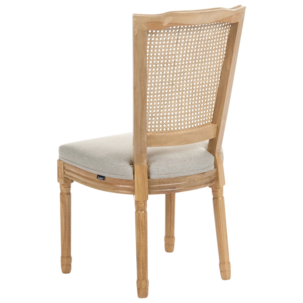 Set di 2 sedie da pranzo con struttura in legno e rivestimento in tessuto marrone chiaro e beige, in stile country francese vintage con intreccio viennese
