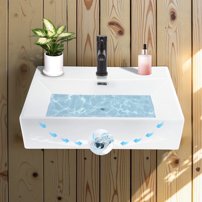 ZMH Lavabo da appoggio per bagno lavabo da appoggio rettangolare in ceramica bianca 60x42x15cm