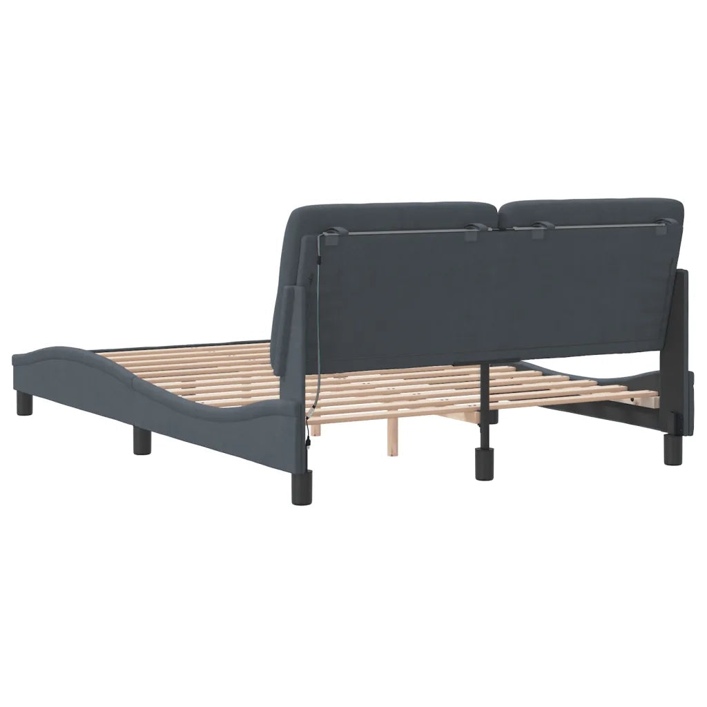 Giroletto con LED senza Materasso-Struttura Letto Grigio Scuro 140x190 cm in Velluto