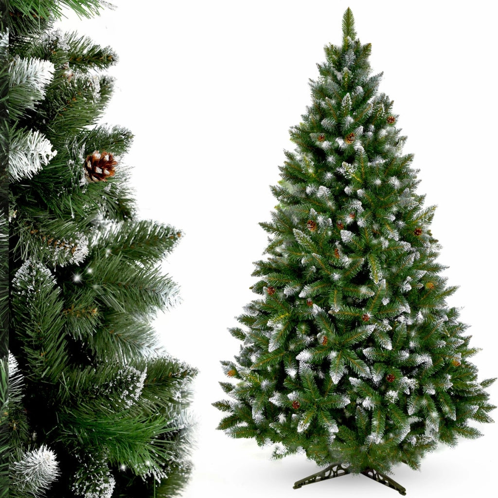 Albero di Natale artificiale KADAX realistico, 220 cm, denso, a forma di diamante, ricoperto di neve, di alta qualità.