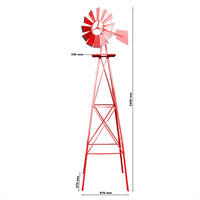 Mulino a vento da giardino stile USA rosso, altezza 245 cm, Ruota a vento con cuscinetti a sfera
