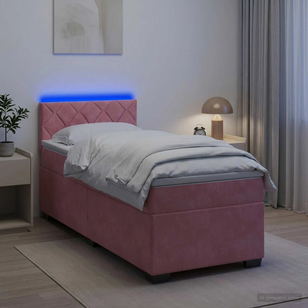 Letto con Box Spring, Materasso e LED Rosa 80 x 200 cm Velluto 3452077