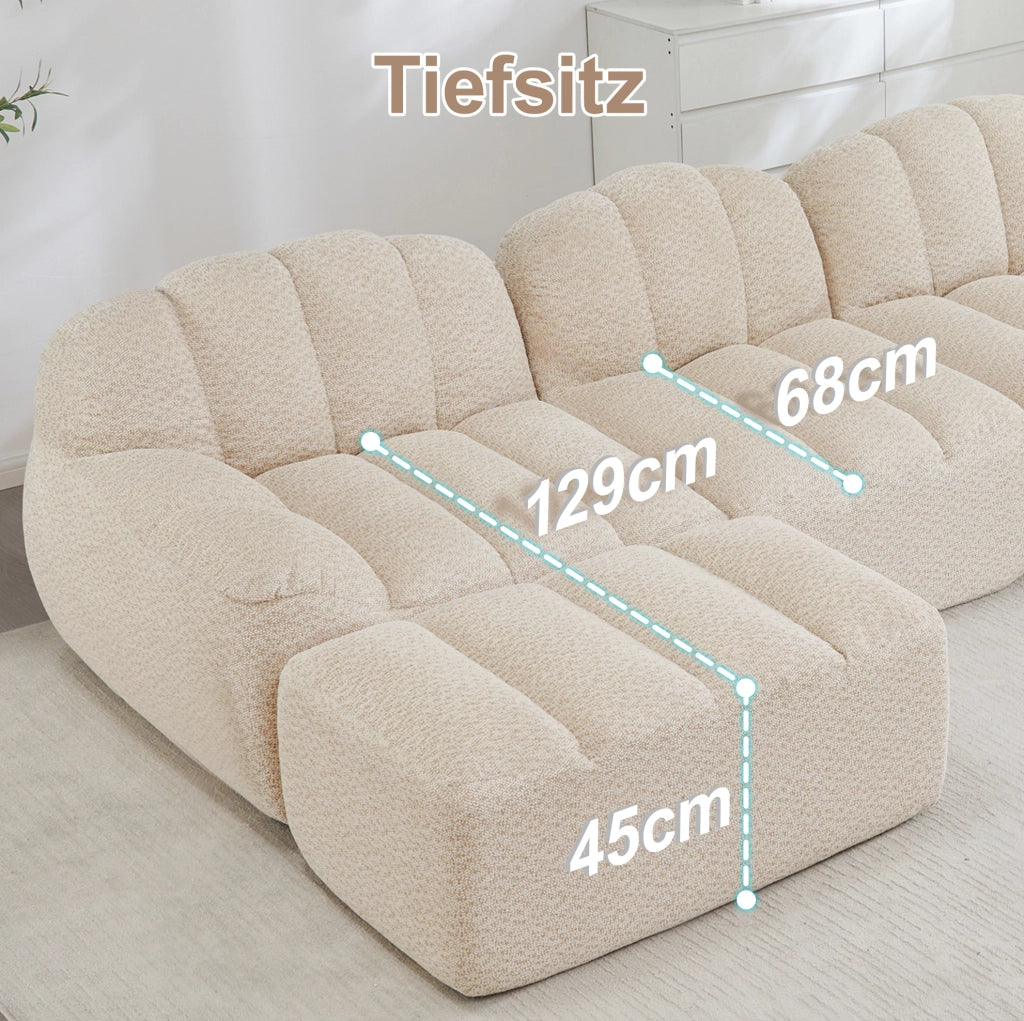 Divano modulare senza struttura in pile granulare; beige e bianco