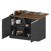 Isola da cucina Analiza, Tavolo ausiliario portaoggetti, Mobile da cucina a 2 ante, 100% Made in Italy, 125x90h90 cm, Antracite e Rovere