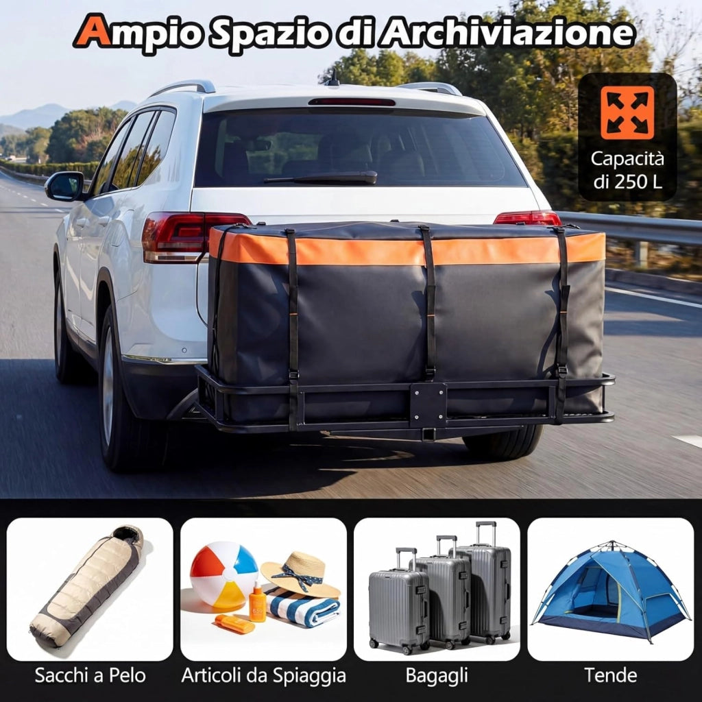 Borsa da Carico per Camion e Cassone Auto, Borsa da Trasporto con Cinghie di Fissaggio per Gancio di Traino, Resistente in PVC Impermeabile, per SUV e Fuoristrada (129x42x45cm)