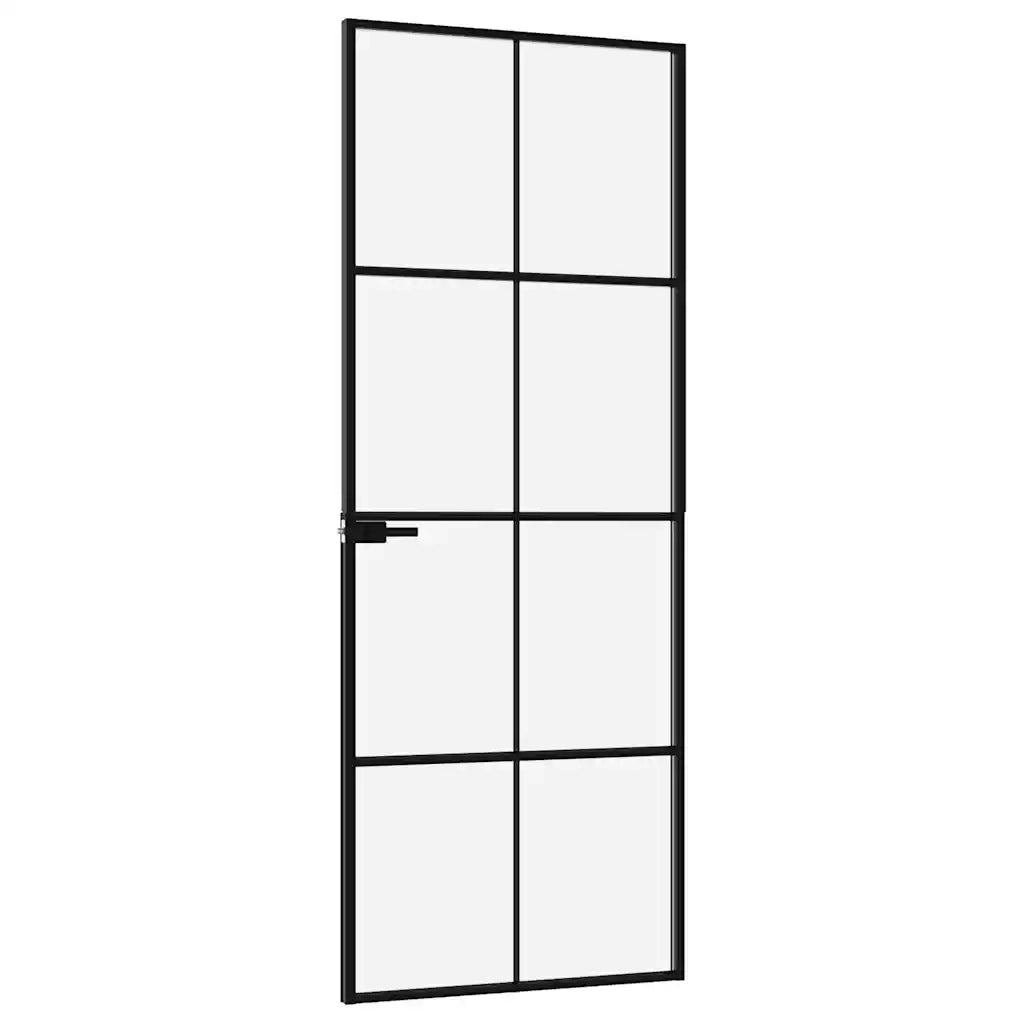 Porta Interna Nera 76x201,5cm Vetro Temperato Alluminio Sottile 153662
