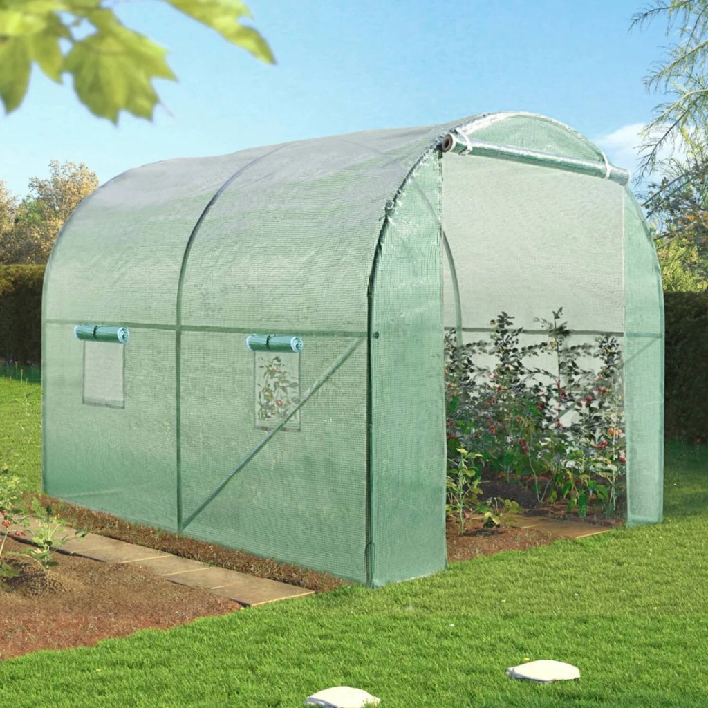 IDMarket - Serra da giardino a tunnel da 6 m² (3 x 2 x 2 m) in acciaio zincato + telo anti-UV con porta e finestre ROMA verde
