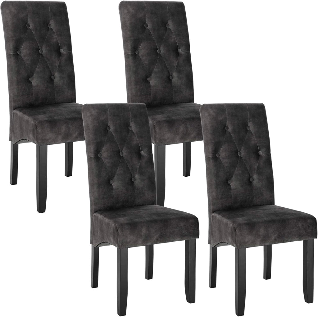 Set 4 Sedie da Cucina Moderne Imbottite Poltrona da Pranzo Rivestiti in Velluto Gambe in Legno, Grigio Scuro BH294dgr-4