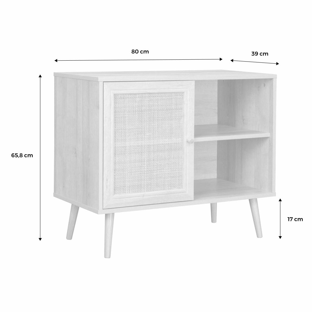 Credenza in cannage, 1 anta, 80cm, marrone naturale
