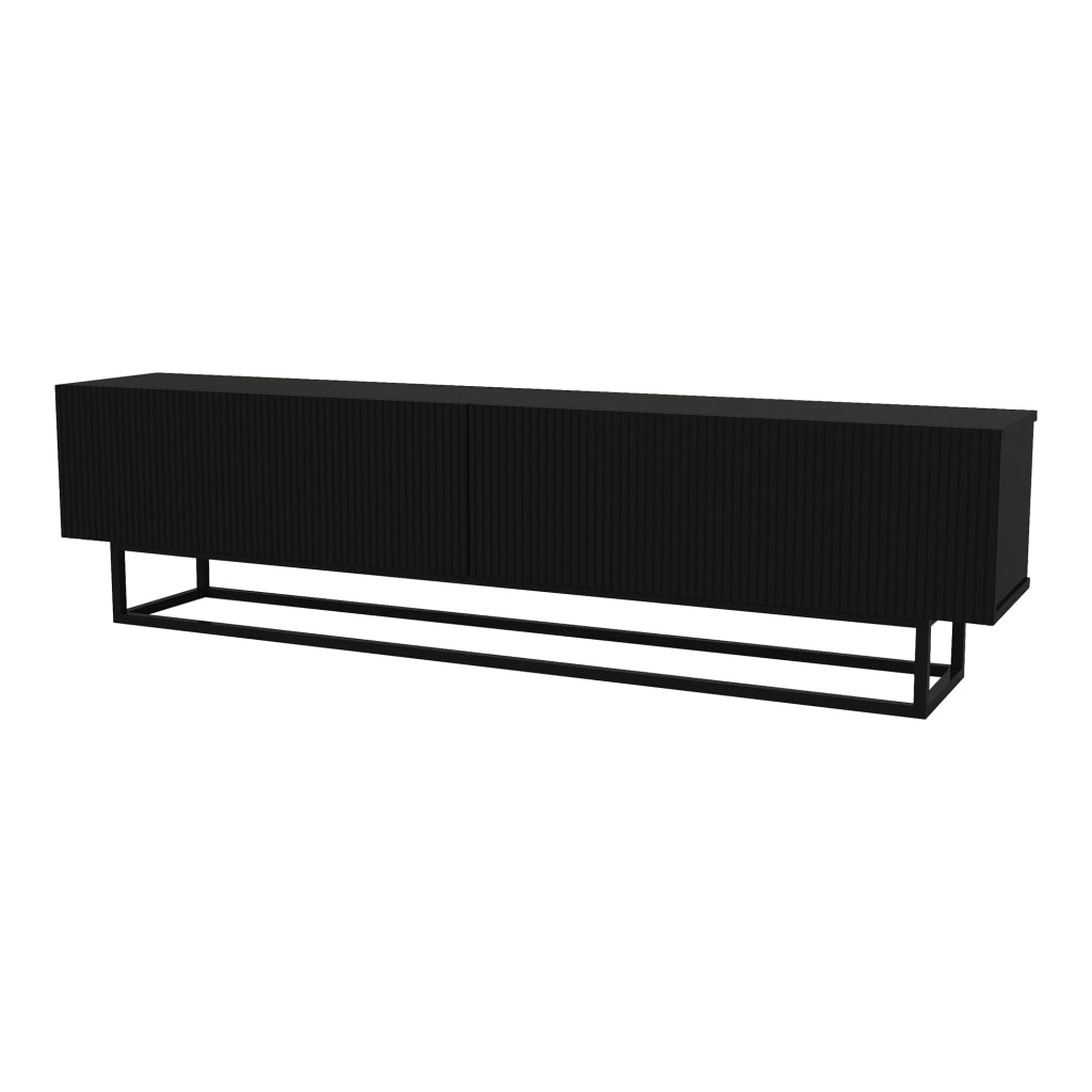 Mobile Porta TV Verpsboga a 2 Ante Decorative e Telaio in Metallo 180x32x47 cm - Nero [en.casa]