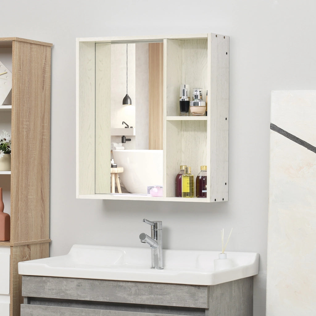 Armadietto Bagno con Specchio e Ripiani ¨C zephmum ¨C 63x15x65 cm Bianco