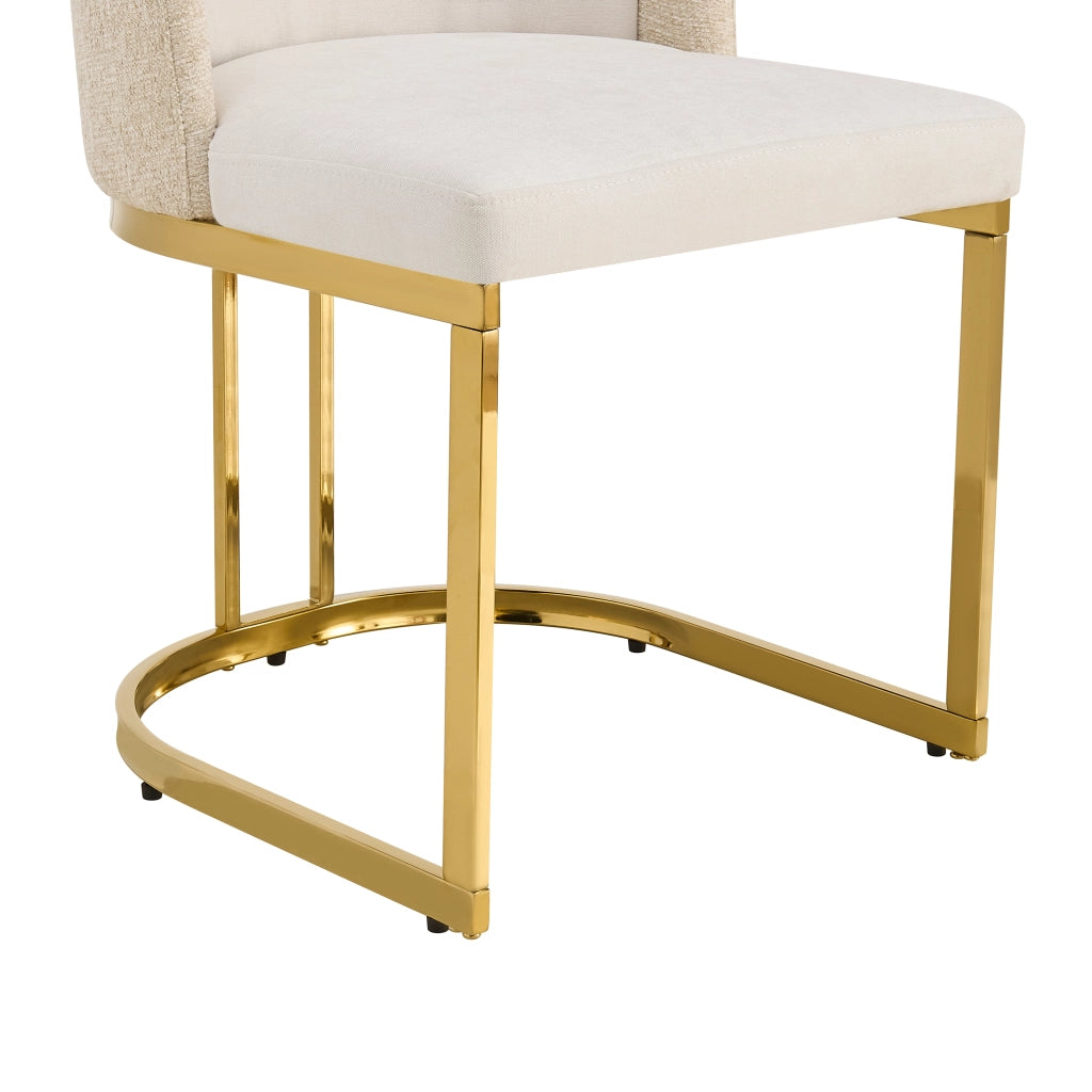 Set di 2 sedie da pranzo in Chenille beige con gambe in metallo dorato, schienale doppio, design moderno