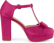 Pumps per donna con tacco rotondo, tacchi a blocco e riempimento T - colore rosa - misura 37.5 EU