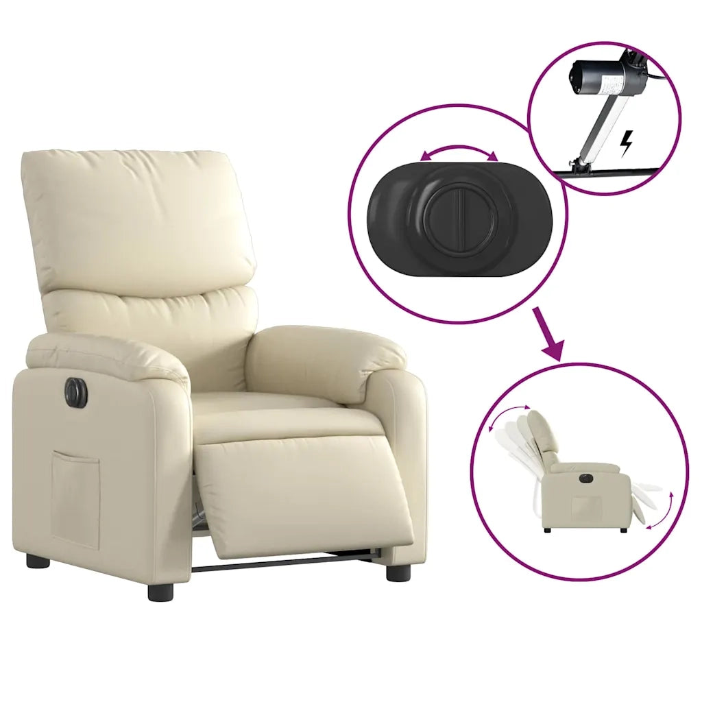Divano Sedia-Poltrona Reclinabile Elettrica Crema in Similpelle 561019