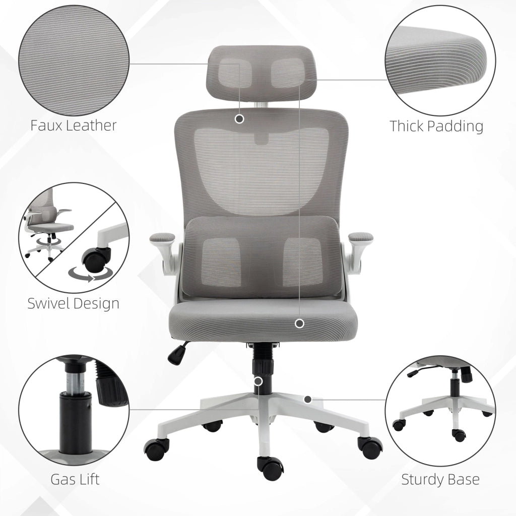 Sedia da Ufficio Direzionale 60x59x114-122 cm con Poggiatesta in Poliestere Grigio