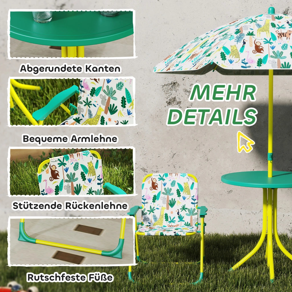Set Tavolo e Sedie Bambini con Ombrellone ¨C Xylo ¨C Verde 4 Pezzi Pieghevoli