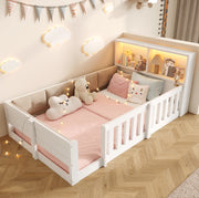 Lettino per bambini con sponde di sicurezza e testiera con contenitore; 90x200 cm; bianco