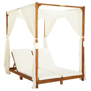 Lettino prendisole sedia a sdraio lettino da giardino mobili da patio set da esterno doppio con tende e cuscini legno di acacia 02_0012739