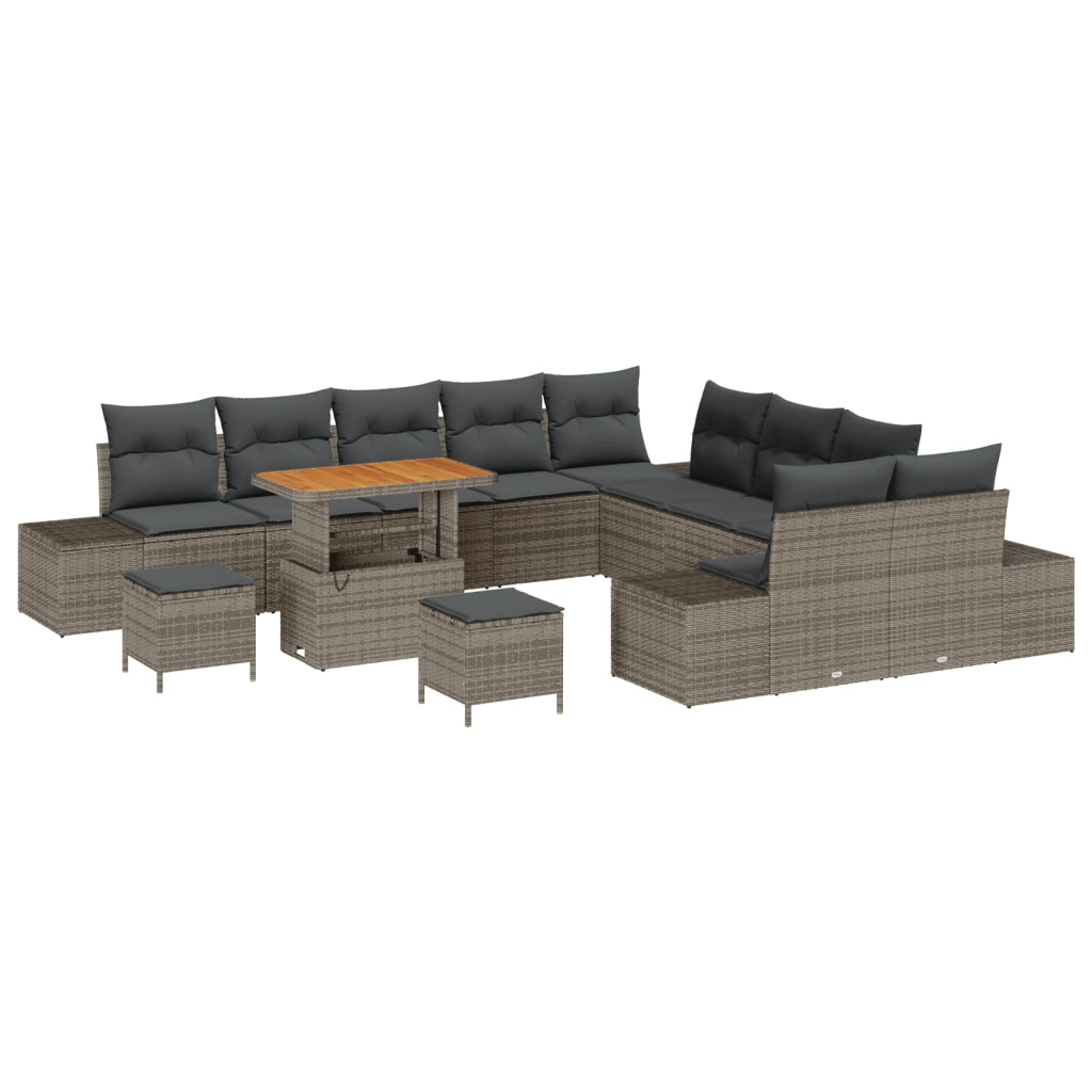Set divano da giardino con cuscini vitaXL 13 pezzi grigio polyrattan acacia
