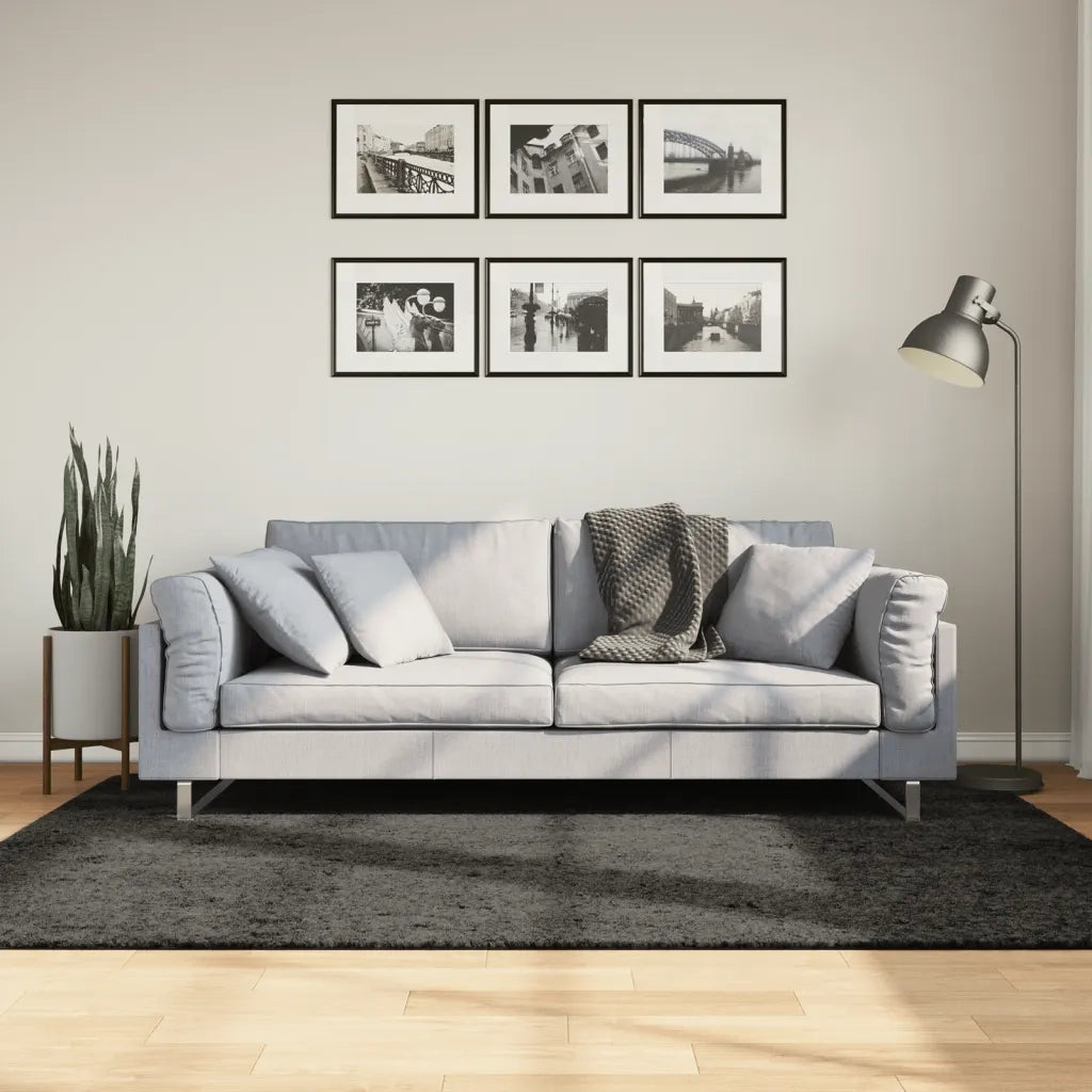 Tappeto a Pelo Lucido Lungo ISTAN Effetto Antracite 140x200 cm 375641