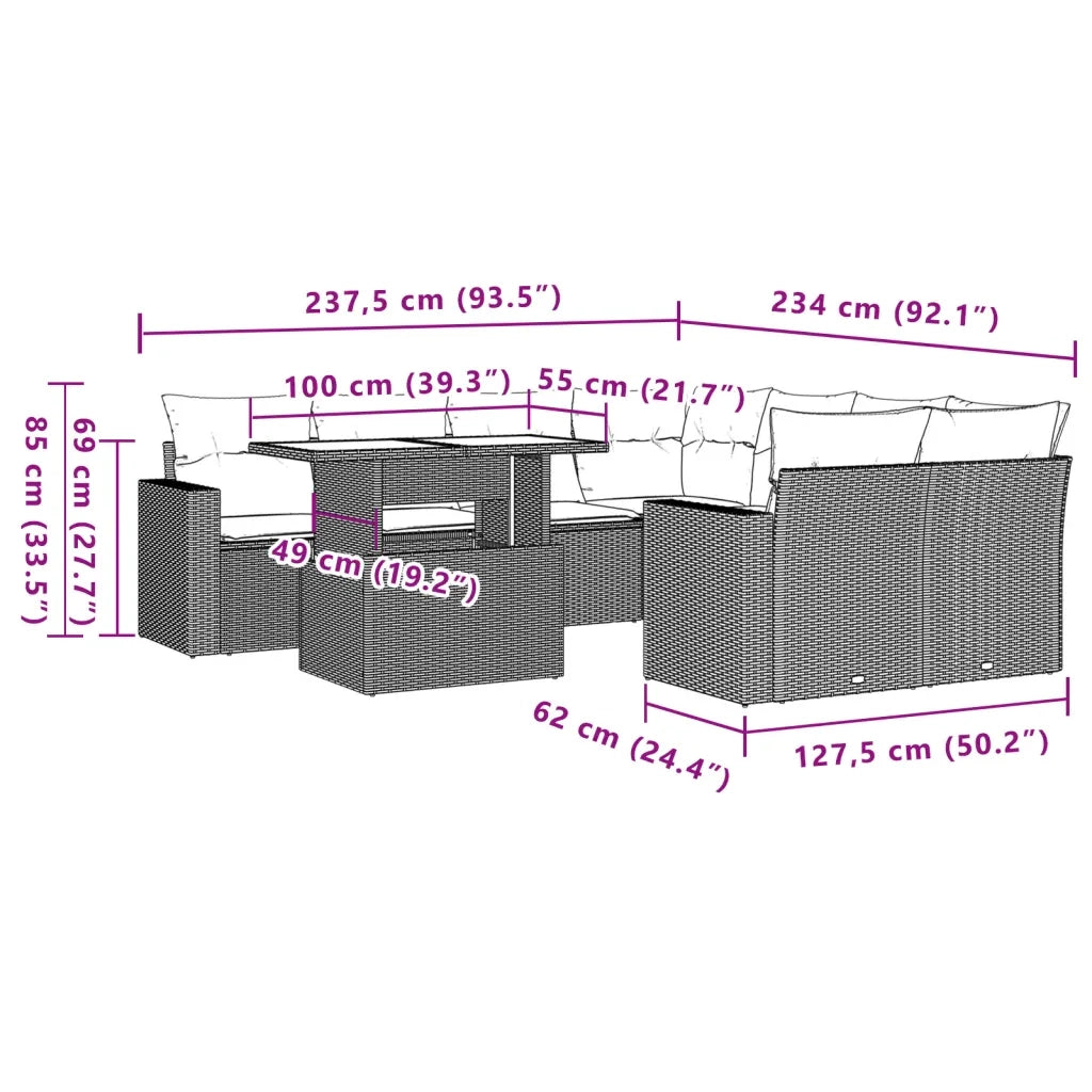 Set Divano da Giardino 9 pz con Cuscini Grigio in Polyrattan