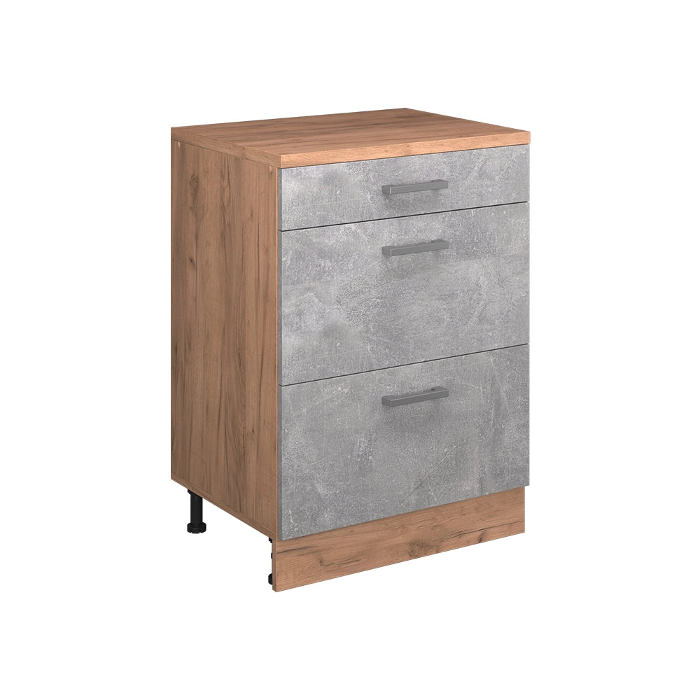 Mobile per mansarda Rion Calcestruzzo/Rovere dorato 60 x 83.8 cm senza inclinazione con 3 cassetti Vicco
